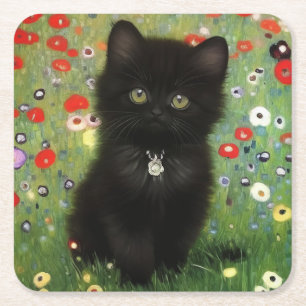Gustav Klimt Kitten Square Paper Coaster