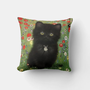 Gustav Klimt Kitten Throw Pillow