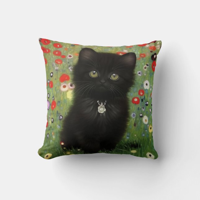 Gustav Klimt Kitten Throw Pillow (Front)