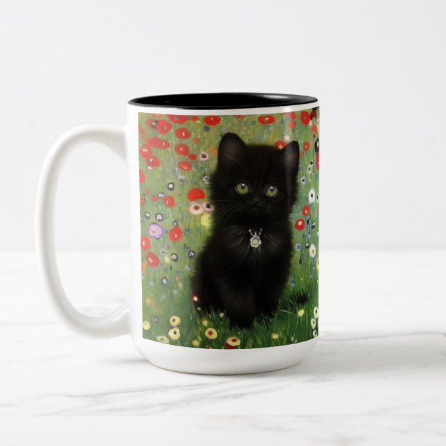 Gustav Klimt Kitten Two-Tone Coffee Mug (Left)