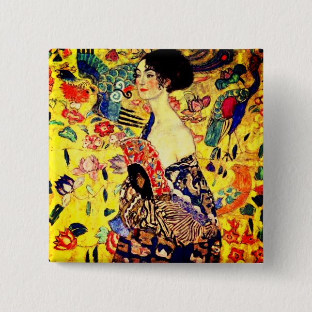Gustav Klimt Lady with Fan 2 Inch Square Button (Front)