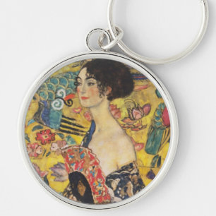 Gustav Klimt Lady With Fan Art Nouveau Painting Keychain
