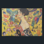 Gustav Klimt Lady With Fan Art Nouveau Painting Placemat<br><div class="desc">Gustav Klimt Lady With Fan Art Nouveau Painting This half portrait of a beautiful woman shows a yellow background with asiatic ornaments, colourful birds and lotus flowers. The lady wears a dress in the style of a kimono imprinted with motives of a Chinese dragon dress. Beautiful artistic romantic decorative fine...</div>