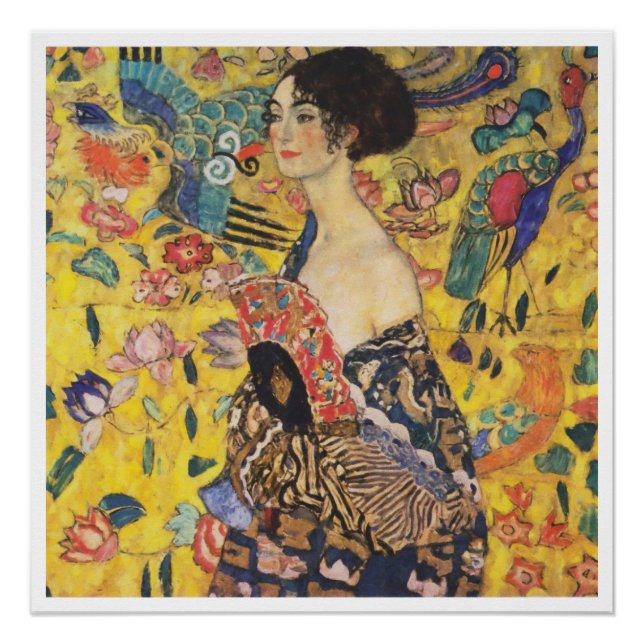 Gustav Klimt Lady With Fan Art Nouveau Painting Poster (Front)