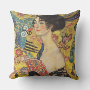 Gustav Klimt Lady With Fan Art Nouveau Painting Throw Pillow