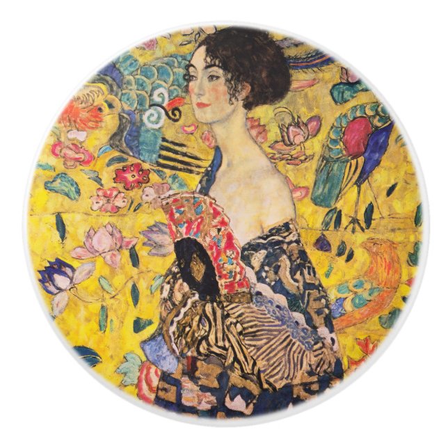 Gustav Klimt - Lady with Fan Ceramic Knob (Front)