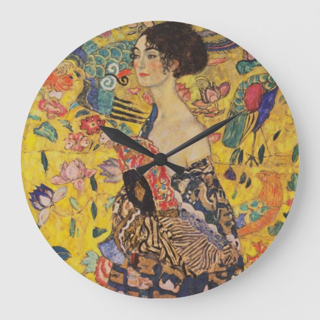 Gustav Klimt - Lady With Fan Large Clock (Front)