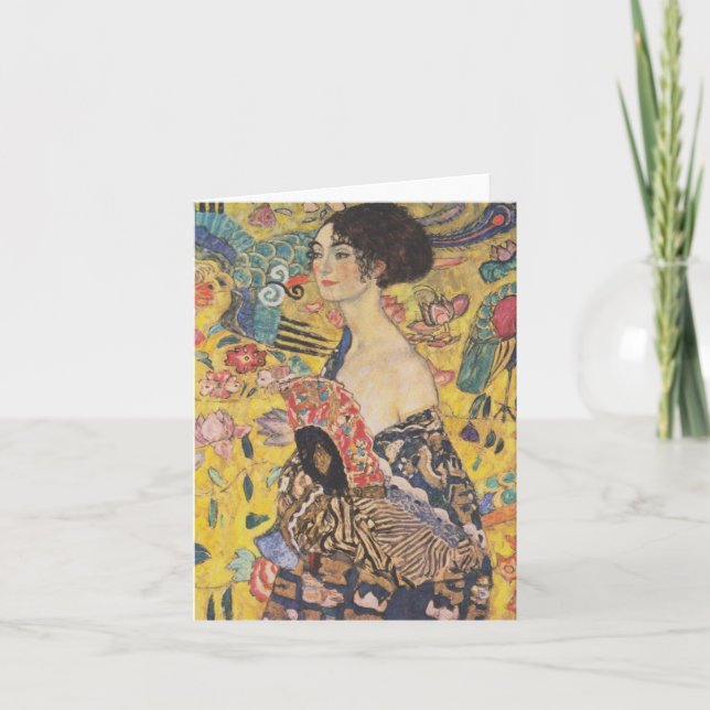 Gustav Klimt Lady With Fan Note Card (Front)