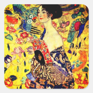 Gustav Klimt Lady with Fan Square Sticker