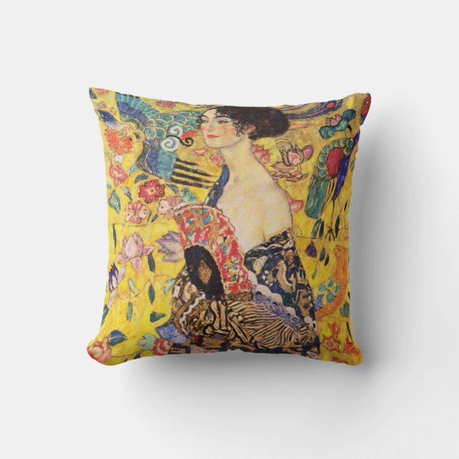 Gustav Klimt Lady With Fan Throw Pillow (Front)