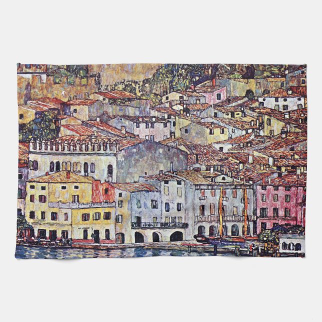 Gustav Klimt - Malcesine at Lake Garda Italy Kitchen Towel (Horizontal)