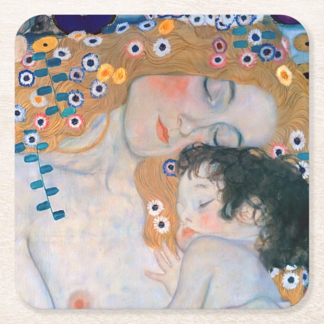 Gustav Klimt - Mother and Child Square Paper Coaster (Front)