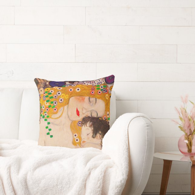 Gustav Klimt - Mother and Child  Throw Pillow (Couch)