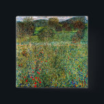 Gustav Klimt - Orchard 2 Inch Square Button<br><div class="desc">Orchard / Blooming Field / Field of Flowers - Gustav Klimt,  Oil on Canvas,  1907</div>