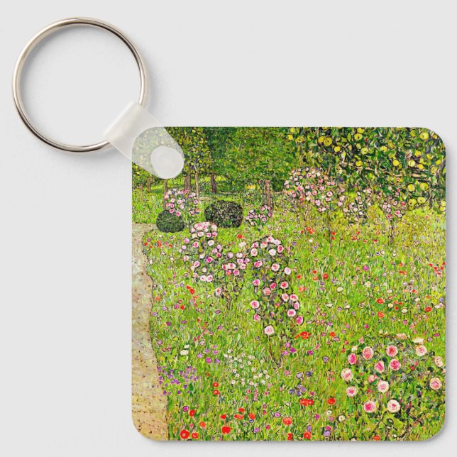 Gustav Klimt Orchard with Roses Keychain (Front)