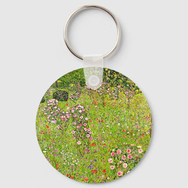 Gustav Klimt Orchard with Roses Keychain (Front)