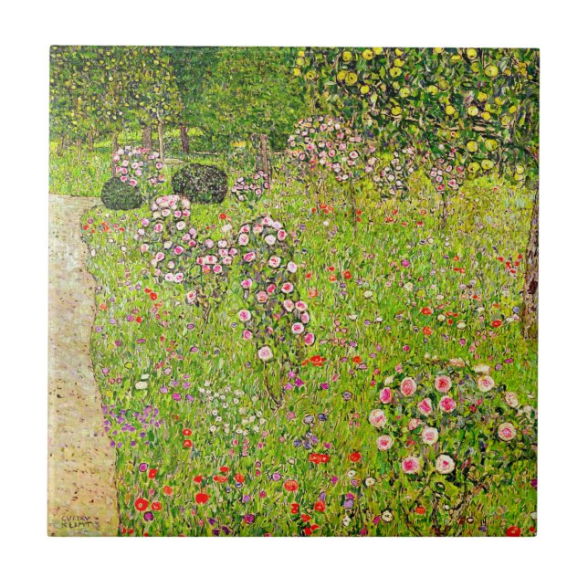 Gustav Klimt Orchard with Roses Tile (Front)