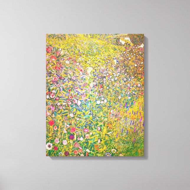 Gustav Klimt Pink Flowers Canvas Print (Front)