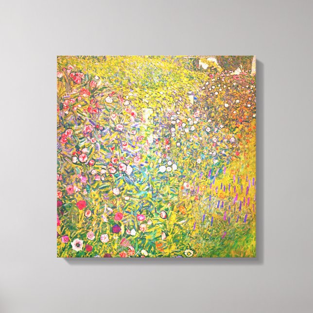 Gustav Klimt Pink Flowers Canvas Print (Front)