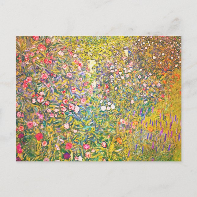 Gustav Klimt Pink Flowers Postcard (Front)