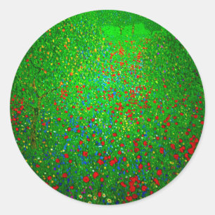Gustav Klimt Poppy Field Classic Round Sticker
