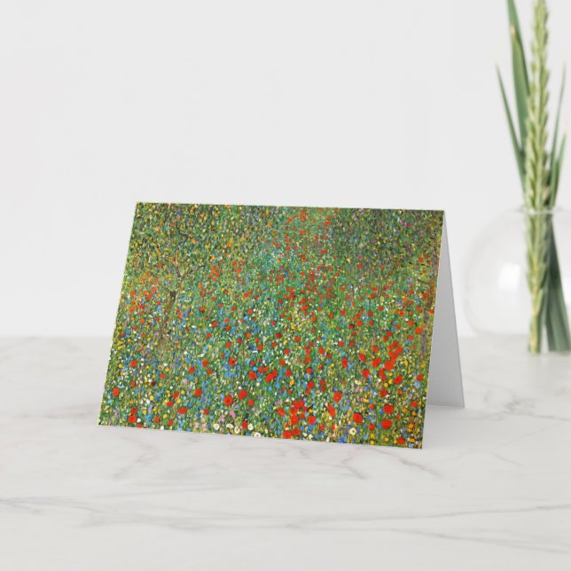 Gustav Klimt Poppy Field Greeting Card (Front)