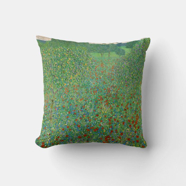 Gustav Klimt - Poppy Field Throw Pillow (Front)