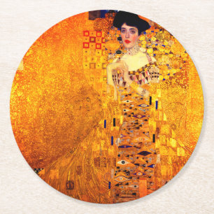 Gustav Klimt Portrait of Adele Bloch Bauer Round Paper Coaster
