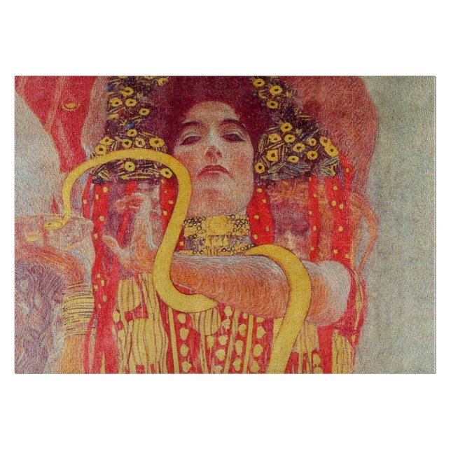 Gustav Klimt Red Woman Gold Snake Painting Cutting Board (Front)