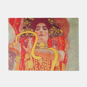 Gustav Klimt Red Woman Gold Snake Painting Doormat