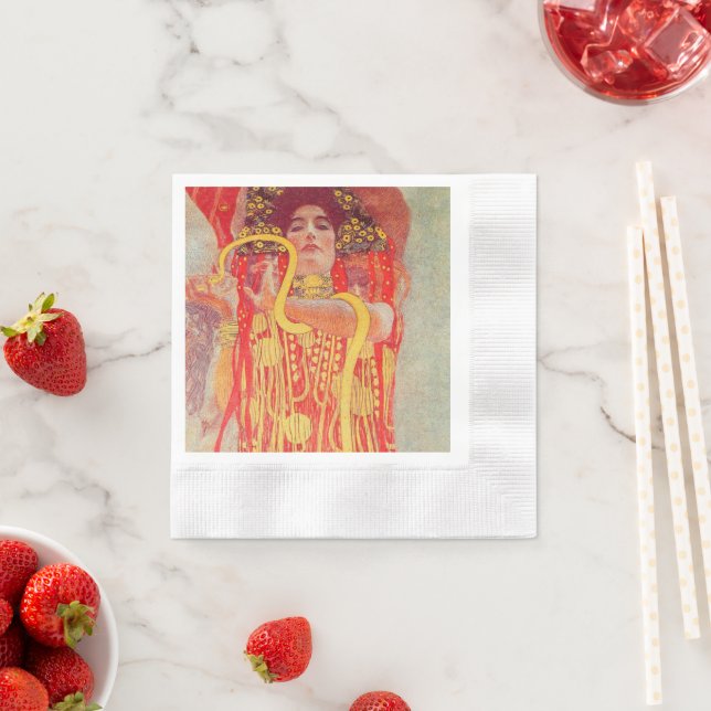 Gustav Klimt Red Woman Gold Snake Painting Napkin (Insitu)