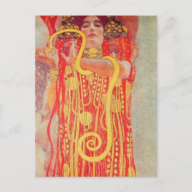 Gustav Klimt Red Woman Gold Snake Painting Postcard (Front)
