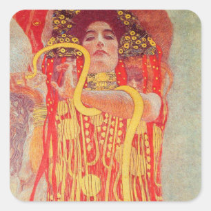 Gustav Klimt Red Woman Gold Snake Painting Square Sticker