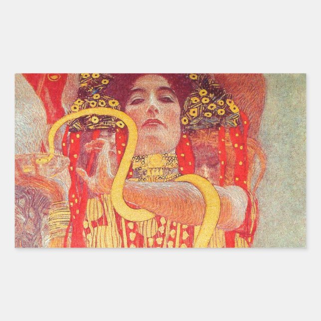 Gustav Klimt Red Woman Gold Snake Painting Sticker (Front)