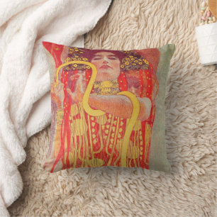 Gustav Klimt Red Woman Gold Snake Painting Throw Pillow