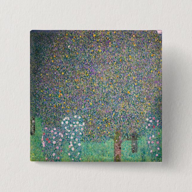 Gustav Klimt - Rosebushes under the Trees 2 Inch Square Button (Front)