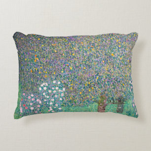 Gustav Klimt - Rosebushes under the Trees Accent Pillow