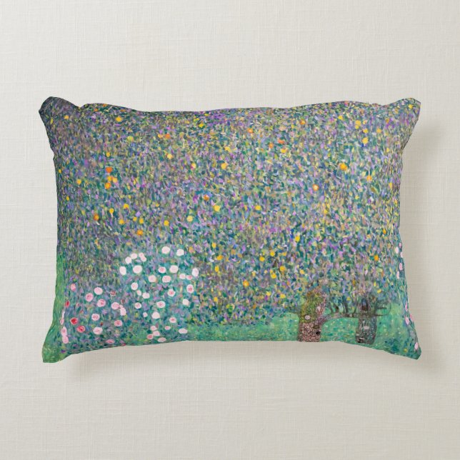 Gustav Klimt - Rosebushes under the Trees Accent Pillow (Front)