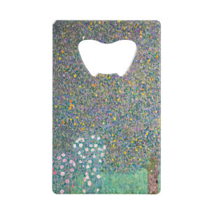 Gustav Klimt - Rosebushes under the Trees Credit Card Bottle Opener
