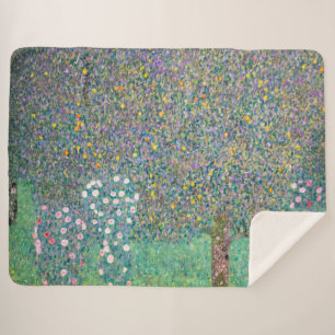 Gustav Klimt - Rosebushes under the Trees Sherpa Blanket