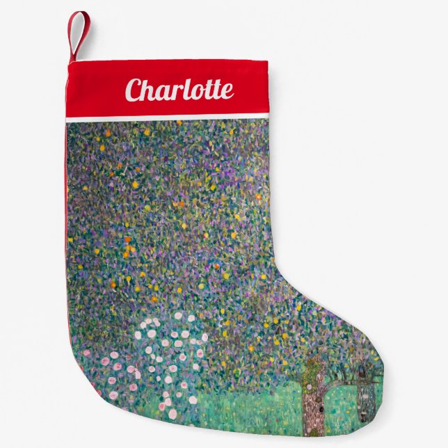 Gustav Klimt - Rosebushes under the Trees Small Christmas Stocking (Front)
