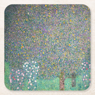 Gustav Klimt - Rosebushes under the Trees Square Paper Coaster