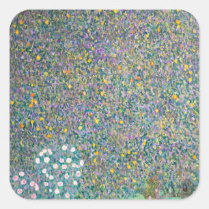 Gustav Klimt - Rosebushes under the Trees Square Sticker