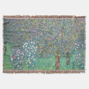 Gustav Klimt - Rosebushes under the Trees Throw Blanket