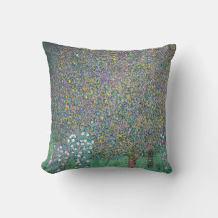 Gustav Klimt - Rosebushes under the Trees Throw Pillow
