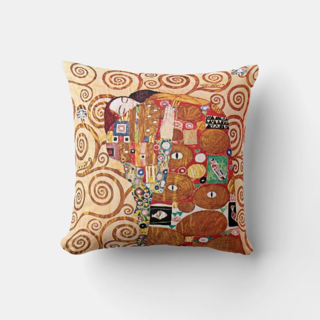 Gustav Klimt - The Embrace - Fine Art Painting Throw Pillow (Front)