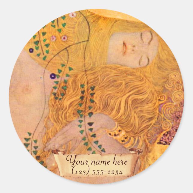 Gustav Klimt The Hydra...(Mermaid) Bookplate Classic Round Sticker (Front)