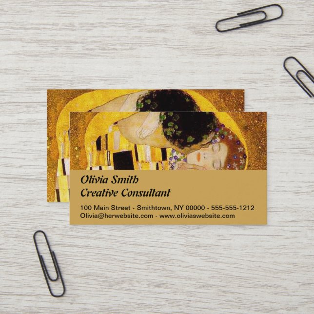 Gustav Klimt The Kiss Classic Painting Business Card (Front/Back In Situ)