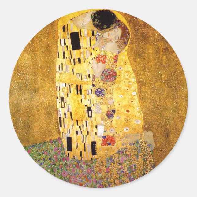 Gustav Klimt The Kiss Classic Painting Classic Round Sticker (Front)