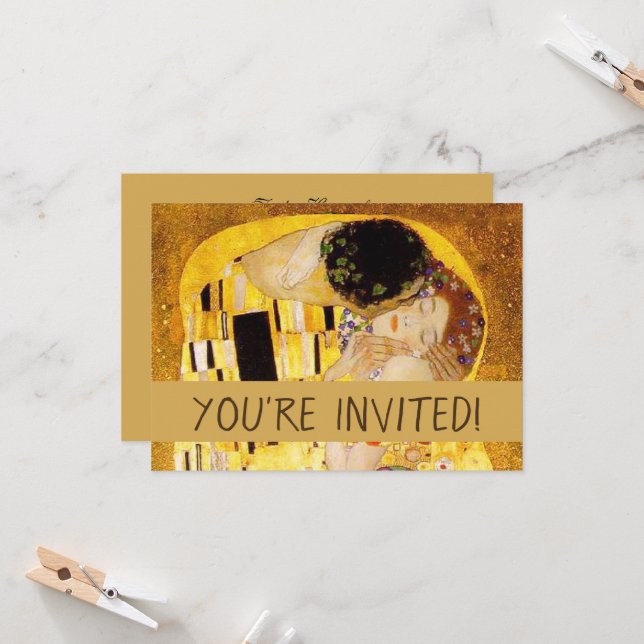 Gustav Klimt The Kiss Classic Painting Invitation (Front/Back In Situ)